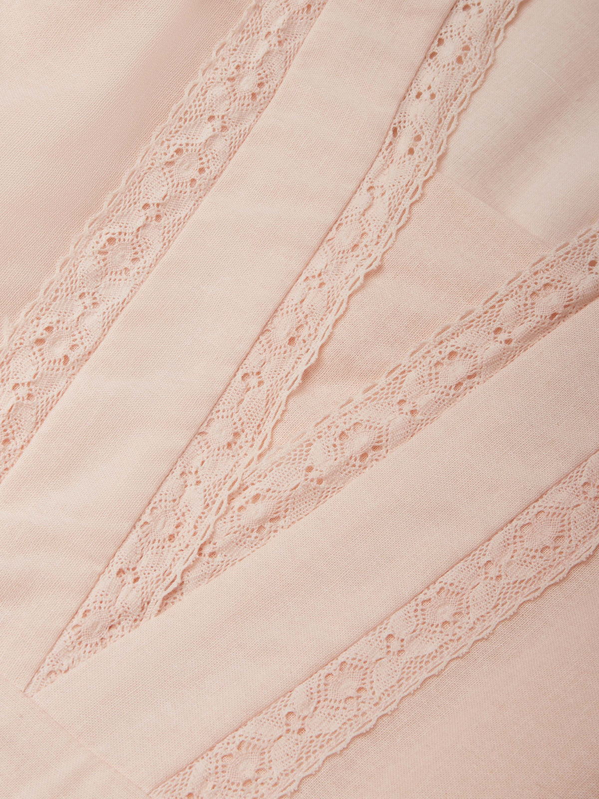 Cotton Midi Dress, Short Sleeve, Lace Collar, Plain, Vintage, Light Pink
